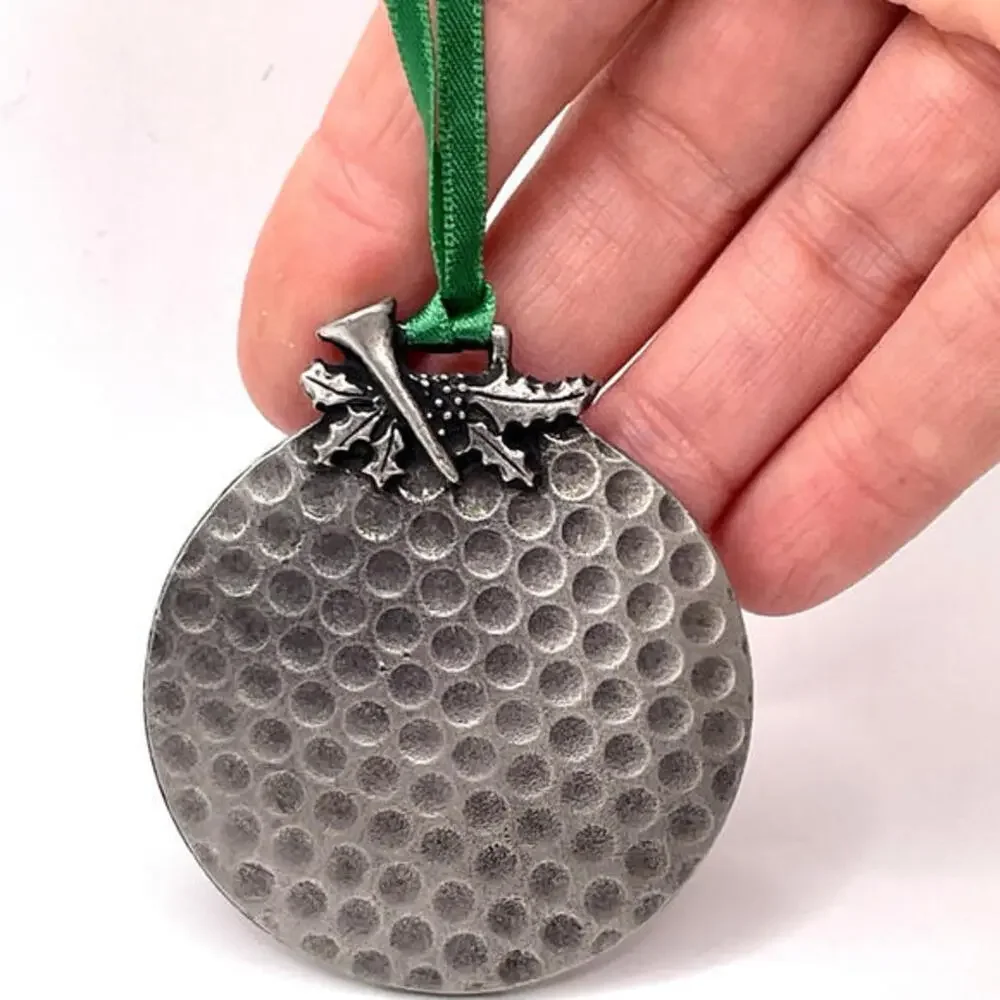 Pewter Golf Ball Christmas Ornament Vintage Collectible Holly Fore‎ You
